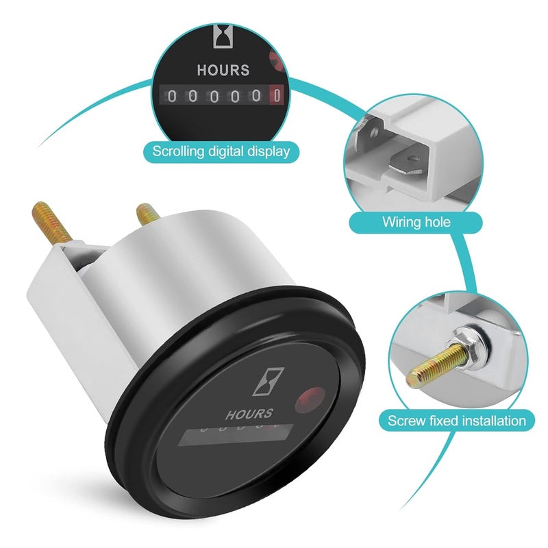 ZERONE Hour Tester, 12-36V DC AC 6 Digit Quartz Hour Meter Accurate Round Meter Mechanical Timer Tester for Boat Car Truck Engine Marine ATV Boat - Image 2